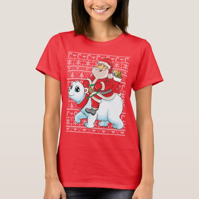 Santa Riding Panda Bear Ugly Christmas Sweater (Front)