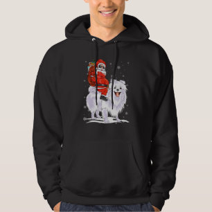 Santa Riding Pomeranian Dog With Hat Claus Christm Hoodie