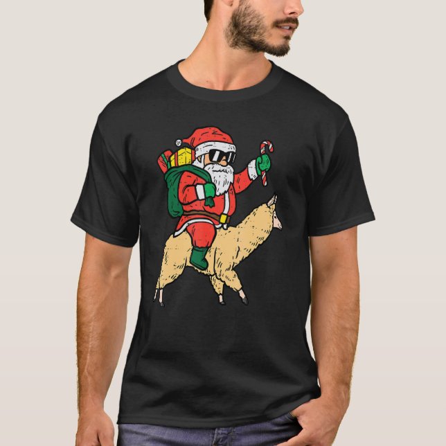 Santa Riding Poor Llama  Christmas Xmas Kids Men W T-Shirt (Front)