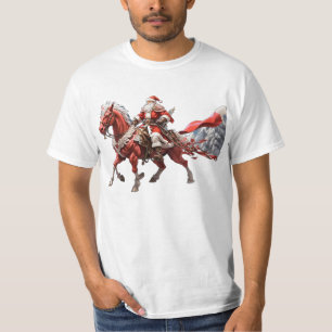 Santa Riding red horse with sword in hip T-Shirt
