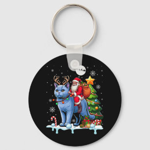 Santa Riding Reindeer Chartreux Cat Xmas Tree Colo Key Ring