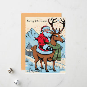 Santa Riding Reindeer Customisable Holiday Card