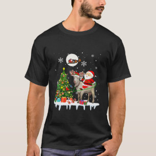 Santa Riding Reindeer Goat Christmas Tree Lights F T-Shirt
