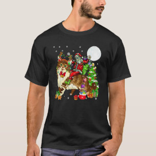 Santa Riding Reindeer Maine Coon Cat Christmas Tre T-Shirt