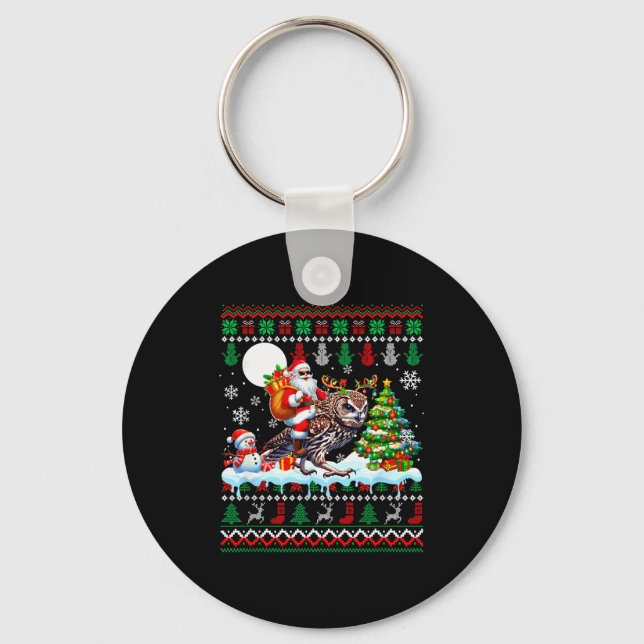 Santa Riding Reindeer Owl Sweater Xmas Tree Snowma Key Ring (Front)