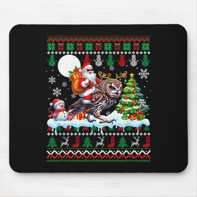 Santa Riding Reindeer Owl Sweater Xmas Tree Snowma Mouse Pad (Front)