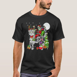 Santa Riding Reindeer Scottish Fold Cat Christmas T-Shirt