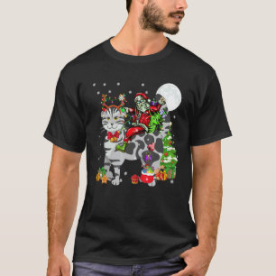 Santa Riding Reindeer Scottish Fold Cat Christmas T-Shirt