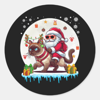 Santa Riding Reindeer Siamese Cat Christmas Owner Classic Round Sticker