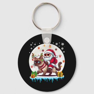 Santa Riding Reindeer Siamese Cat Christmas Owner  Key Ring