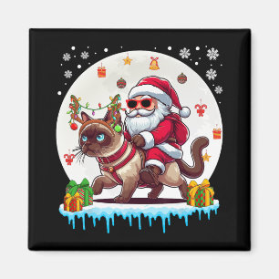 Santa Riding Reindeer Siamese Cat Christmas Owner  Magnet