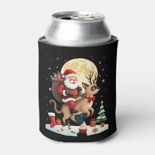 Santa Riding Reindeer Siamese Cat Christmas Tree L Can Cooler