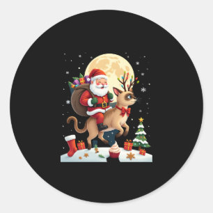 Santa Riding Reindeer Siamese Cat Christmas Tree L Classic Round Sticker