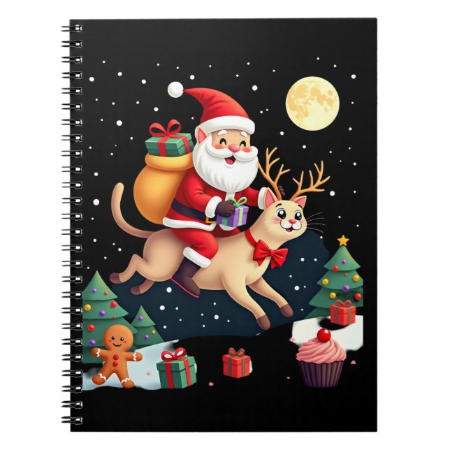 Santa Riding Reindeer Siamese Cat Christmas Tree L Notebook (Front)