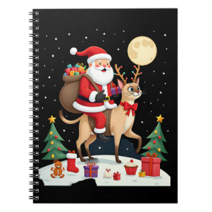 Santa Riding Reindeer Siamese Cat Christmas Tree L Notebook