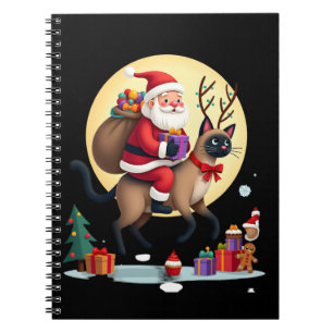 Santa Riding Reindeer Siamese Cat Christmas Tree L Notebook