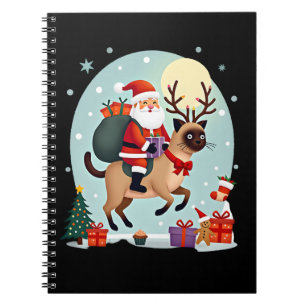 Santa Riding Reindeer Siamese Cat Christmas Tree L Notebook