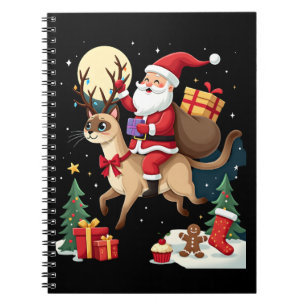 Santa Riding Reindeer Siamese Cat Christmas Tree L Notebook