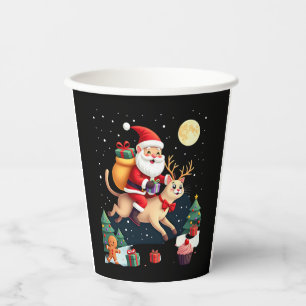 Santa Riding Reindeer Siamese Cat Christmas Tree L Paper Cups