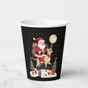 Santa Riding Reindeer Siamese Cat Christmas Tree L Paper Cups