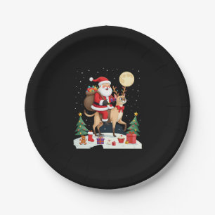 Santa Riding Reindeer Siamese Cat Christmas Tree L Paper Plate