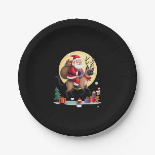 Santa Riding Reindeer Siamese Cat Christmas Tree L Paper Plate