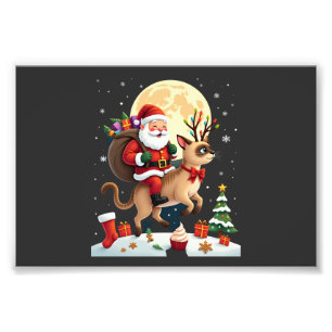 Santa Riding Reindeer Siamese Cat Christmas Tree L Photo Print