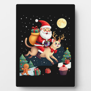 Santa Riding Reindeer Siamese Cat Christmas Tree L Plaque