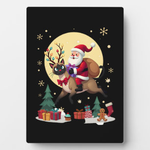 Santa Riding Reindeer Siamese Cat Christmas Tree L Plaque