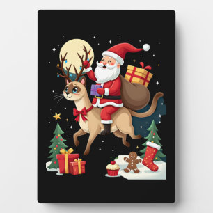 Santa Riding Reindeer Siamese Cat Christmas Tree L Plaque
