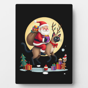 Santa Riding Reindeer Siamese Cat Christmas Tree L Plaque