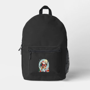 Santa Riding Reindeer Siamese Cat Christmas Tree L Printed Backpack