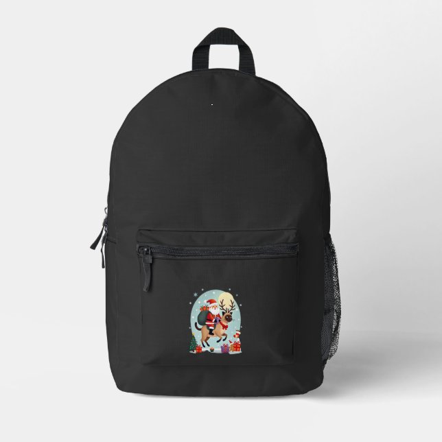 Santa Riding Reindeer Siamese Cat Christmas Tree L Printed Backpack (Front)