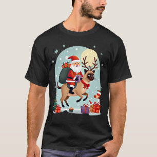 Santa Riding Reindeer Siamese Cat Christmas Tree L T-Shirt