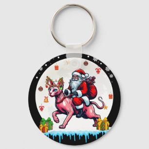 Santa Riding Reindeer Sphynx Cat Christmas Owner K Key Ring