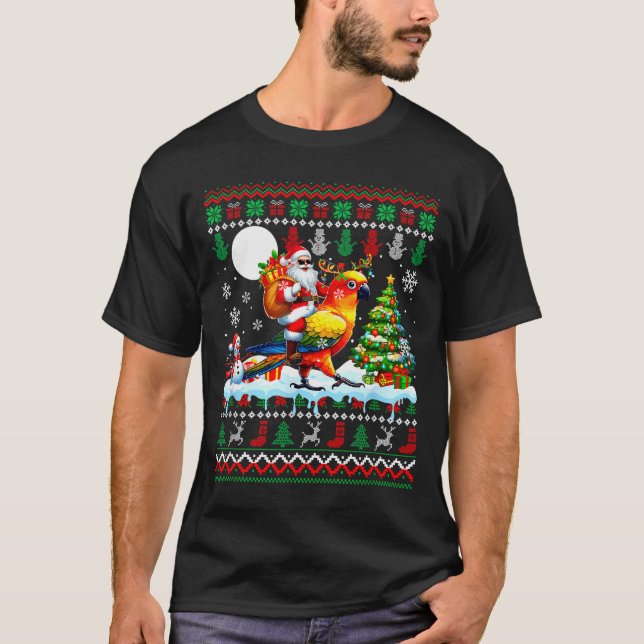Santa Riding Reindeer Sun Conure Sweater Xmas Tree (Front)
