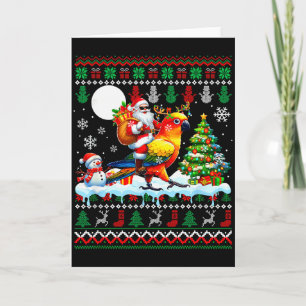 Santa Riding Reindeer Sun Conure Sweater Xmas Tree Card