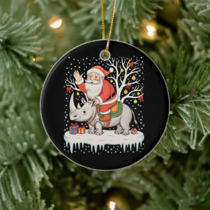Santa Riding Rhinoceros Snow Christmas Lights Xmas Ceramic Tree Decoration