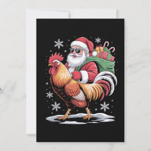 Santa Riding Rooster Christmas Farm Chicken Xmas Invitation