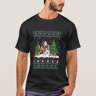 Santa Riding Saint Bernard Dog Tree Lights Ugly Xm T-Shirt