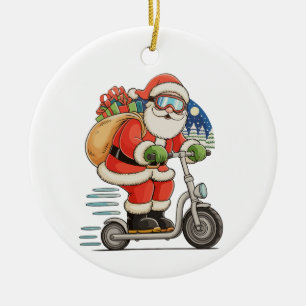 Santa Riding Scooter Christmas Matching Family Ceramic Tree Decoration