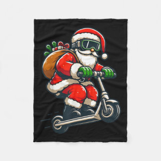 Santa Riding Scooter Christmas Pajama For Toddlers Fleece Blanket