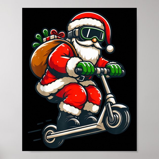 Santa Riding Scooter Christmas Pajama For Toddlers Poster (Front)
