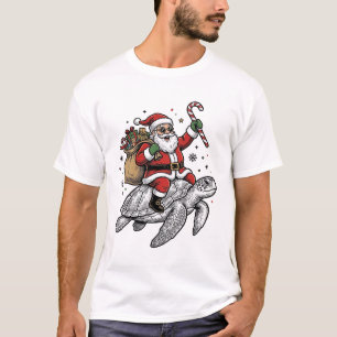 Santa Riding Sea Turtle Christmas Vector Design_1 T-Shirt