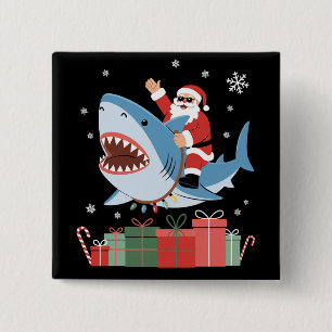 Santa Riding Shark Christmas Pajama Cute Ocean  15 Cm Square Badge
