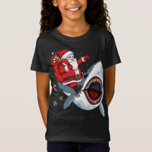 Santa Riding Shark Christmas Pajama Cute Ocean Ani T-Shirt