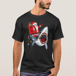 Santa Riding Shark Christmas Pajama Cute Ocean Ani T-Shirt