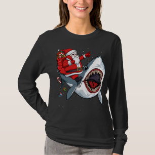 Santa Riding Shark Christmas Pajama Cute Ocean Ani T-Shirt