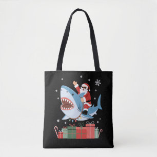 Santa Riding Shark Christmas Pajama Cute Ocean Tote Bag
