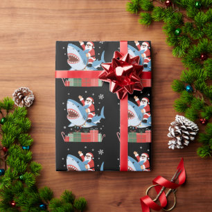 Santa Riding Shark Christmas Pajama Cute Ocean  Wrapping Paper